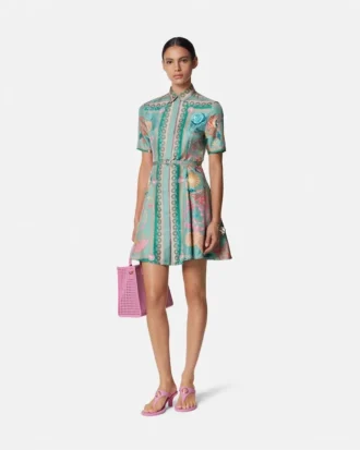 Underwater Barocco Silk Mini Shirt Dress