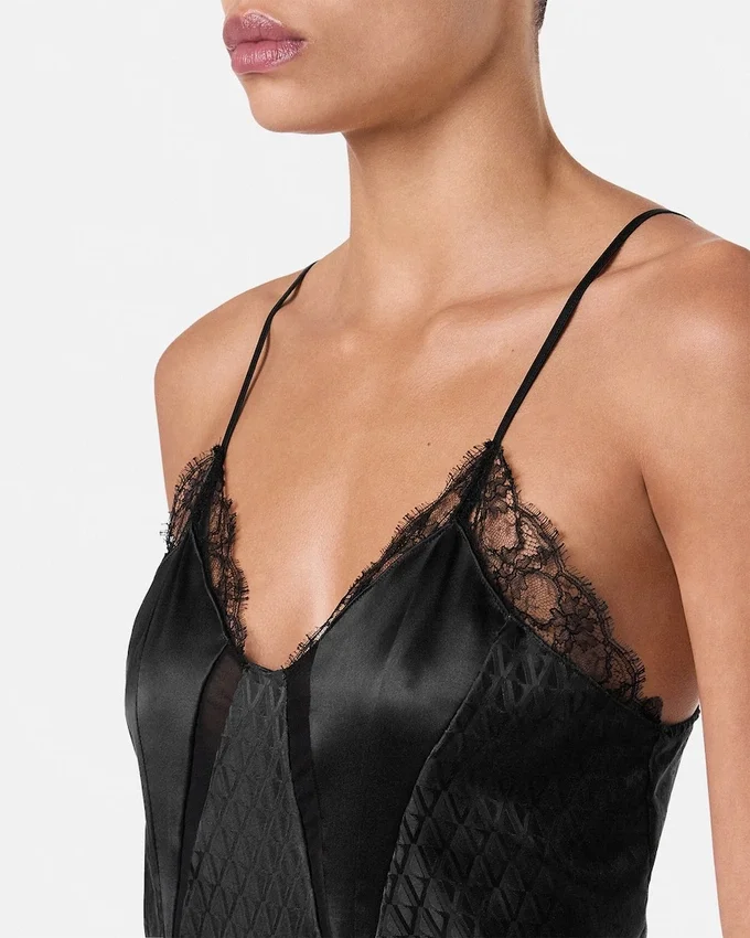 V Allover Jacquard Silk Bodysuit V Allover Jacquard Silk Bodysuit