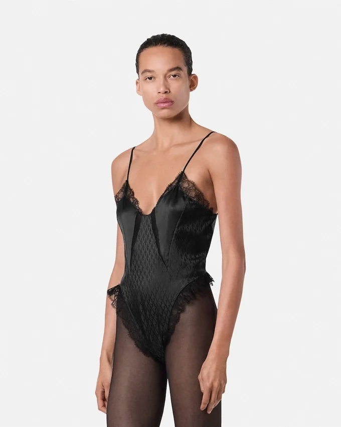 V Allover Jacquard Silk Bodysuit V Allover Jacquard Silk Bodysuit