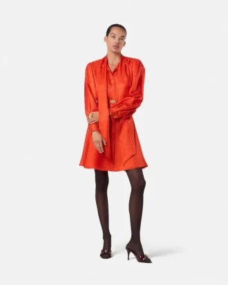 V Allover Jacquard Silk Lavalli&egrave;re Mini Dress