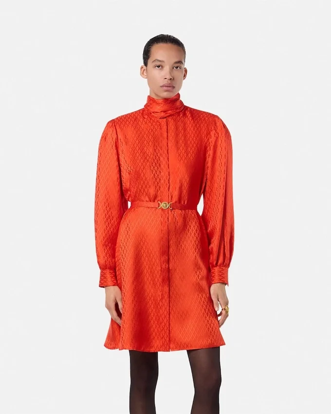 V Allover Jacquard Silk Lavallière Mini Dress V Allover Jacquard Silk Lavallière Mini Dress