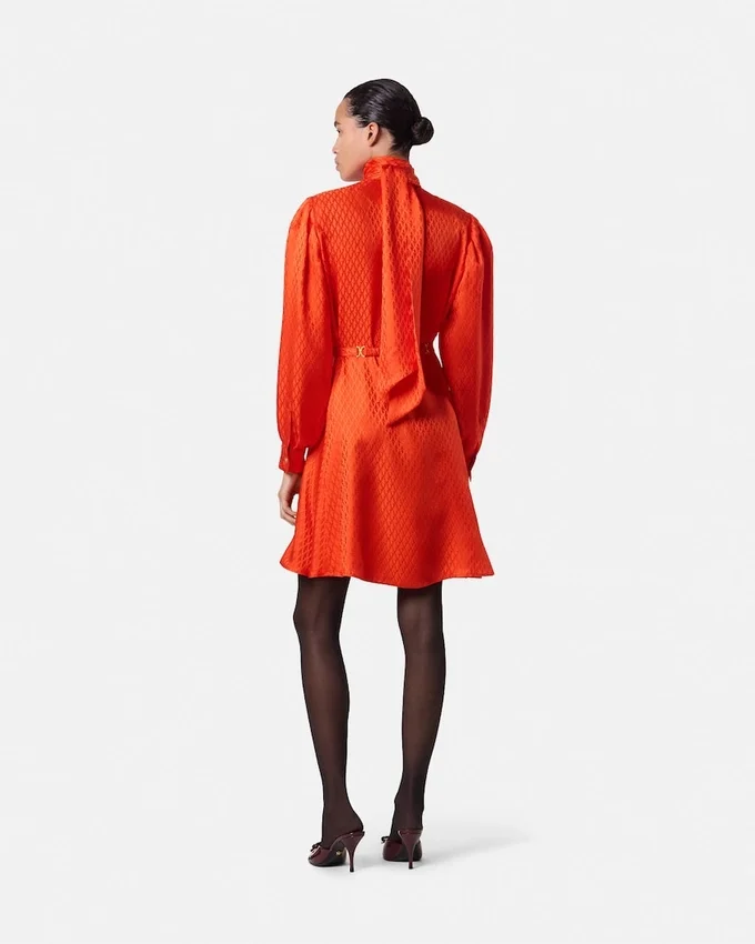 V Allover Jacquard Silk Lavallière Mini Dress V Allover Jacquard Silk Lavallière Mini Dress