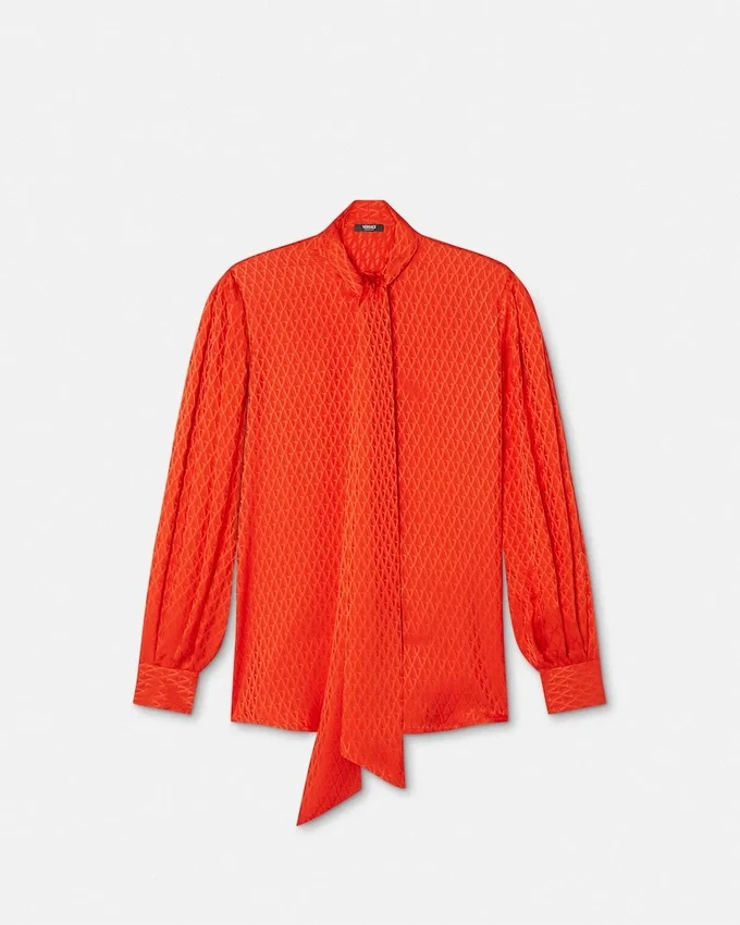 V Allover Jacquard Silk Lavallière Shirt V Allover Jacquard Silk Lavallière Shirt