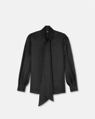 V Allover Jacquard Silk Lavalli&egrave;re Shirt