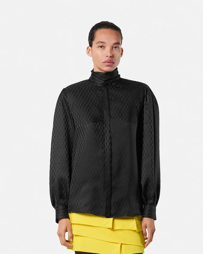 V Allover Jacquard Silk Lavallière Shirt V Allover Jacquard Silk Lavallière Shirt
