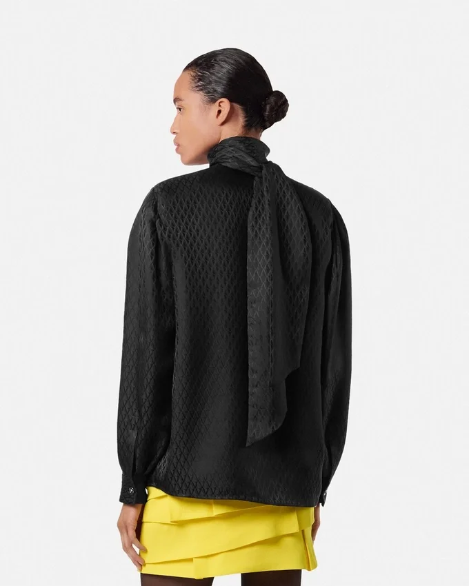 V Allover Jacquard Silk Lavallière Shirt V Allover Jacquard Silk Lavallière Shirt