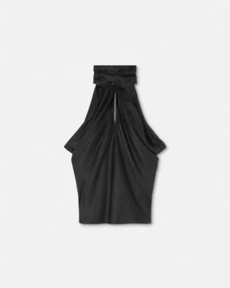 V Allover Jacquard Silk Lavalli&egrave;re Top