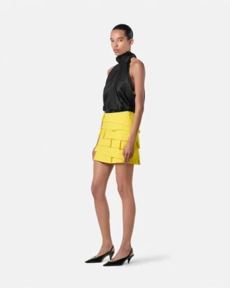 V Allover Jacquard Silk Lavalli&egrave;re Top