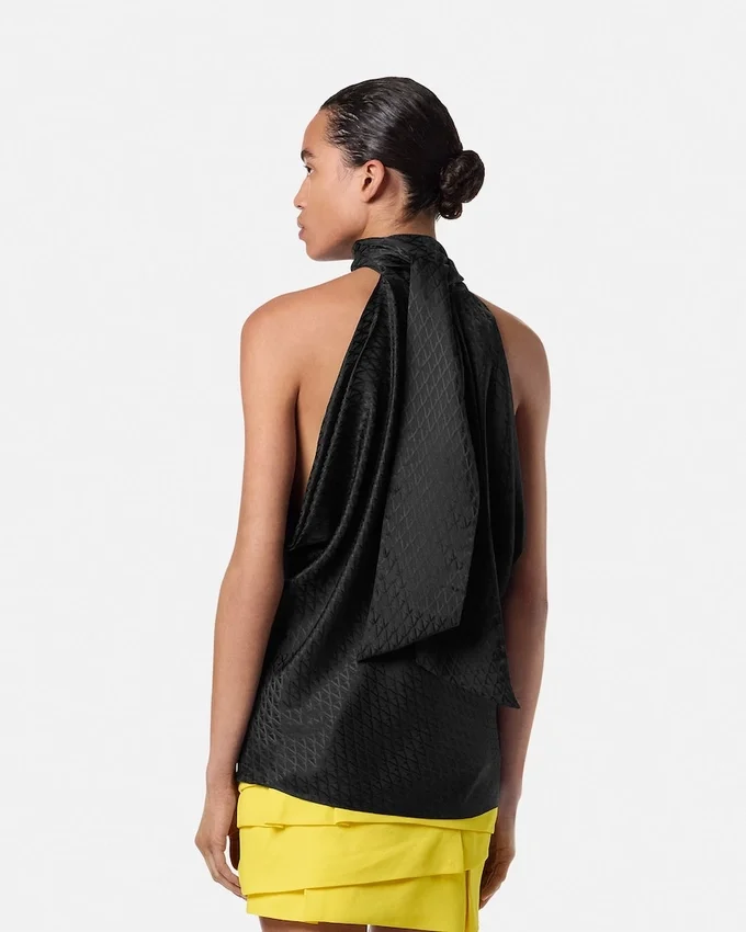 V Allover Jacquard Silk Lavallière Top V Allover Jacquard Silk Lavallière Top