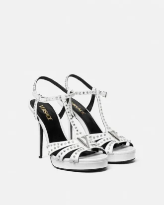 V Embellished Leather Sandals 120 mm