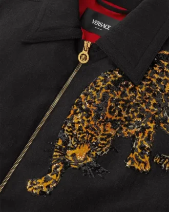 Versace Leopard M&eacute;lange Wool Blouson Jacket