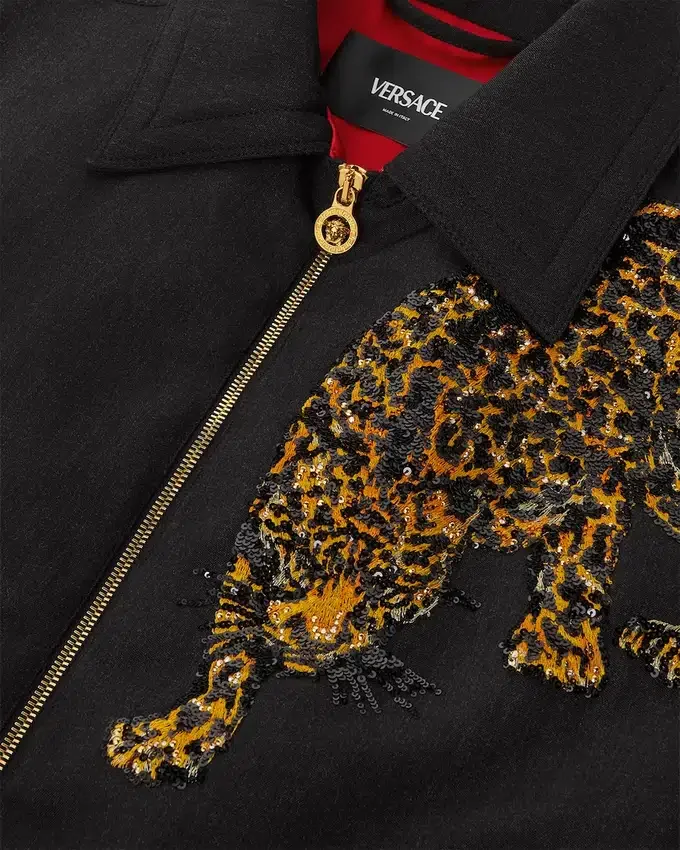 Versace Leopard Mélange Wool Blouson Jacket Versace Leopard Mélange Wool Blouson Jacket