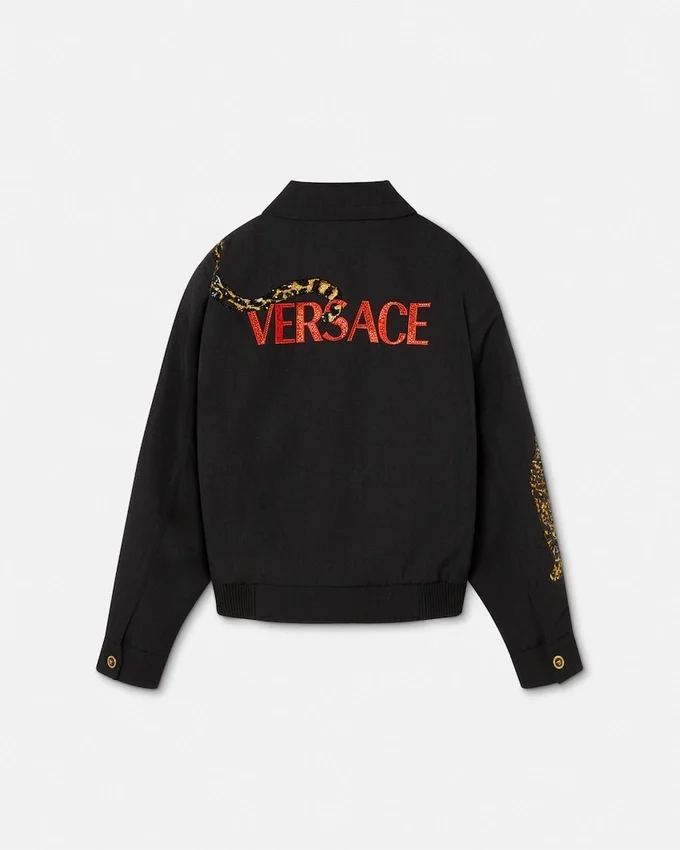 Versace Leopard Mélange Wool Blouson Jacket Versace Leopard Mélange Wool Blouson Jacket