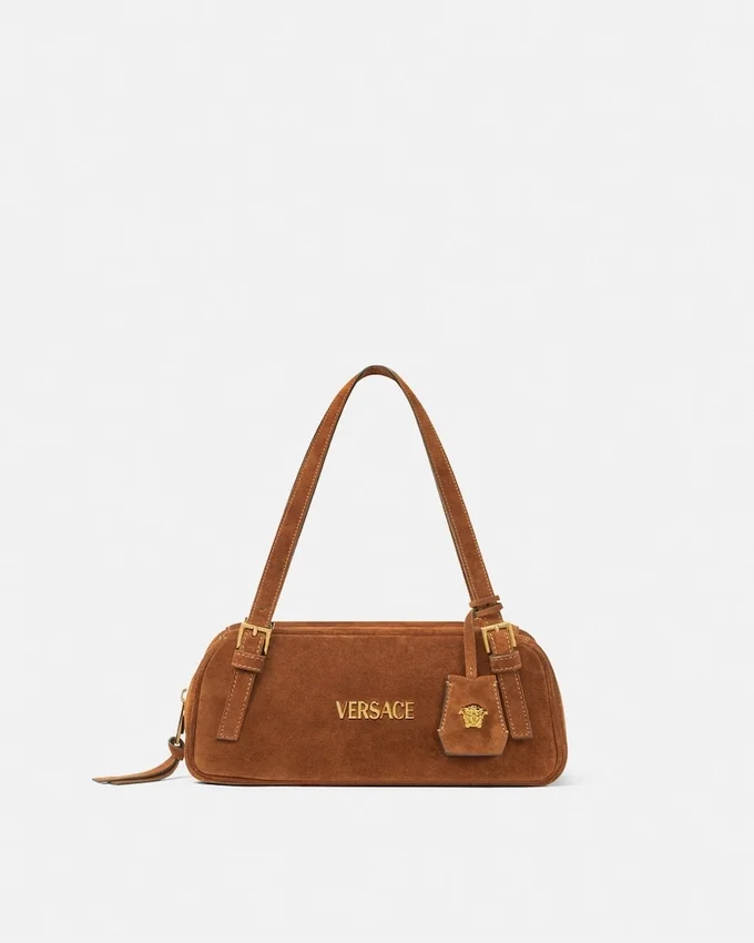 Versace Tag Suede Bowling Bag Versace Tag Suede Bowling Bag