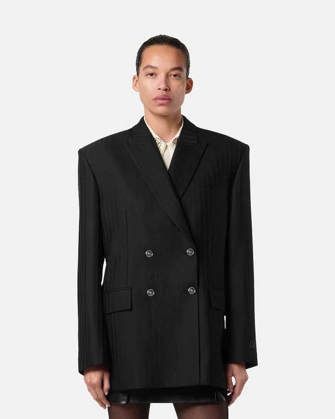 Wool Pinstripe Double-Breasted Blazer Wool Pinstripe Double-Breasted Blazer